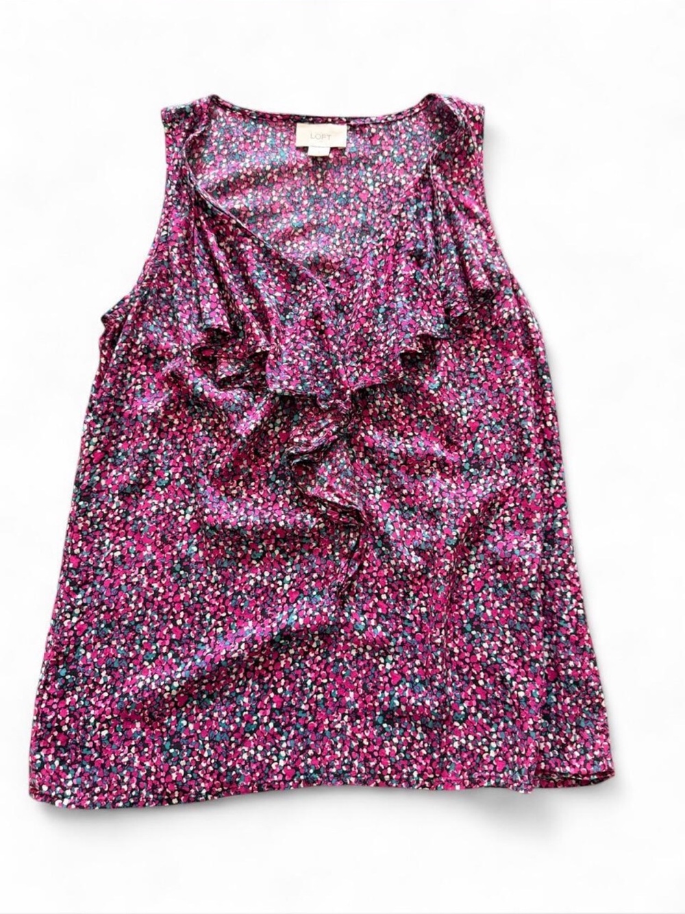 LOFT Pink Floral Ruffle Sleeveless Camisole